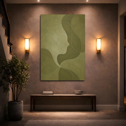 Mockup 2. Abstract Olive Face Profile shown as canvas print