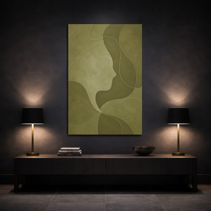 Mockup 3. Abstract Olive Face Profile shown as canvas print