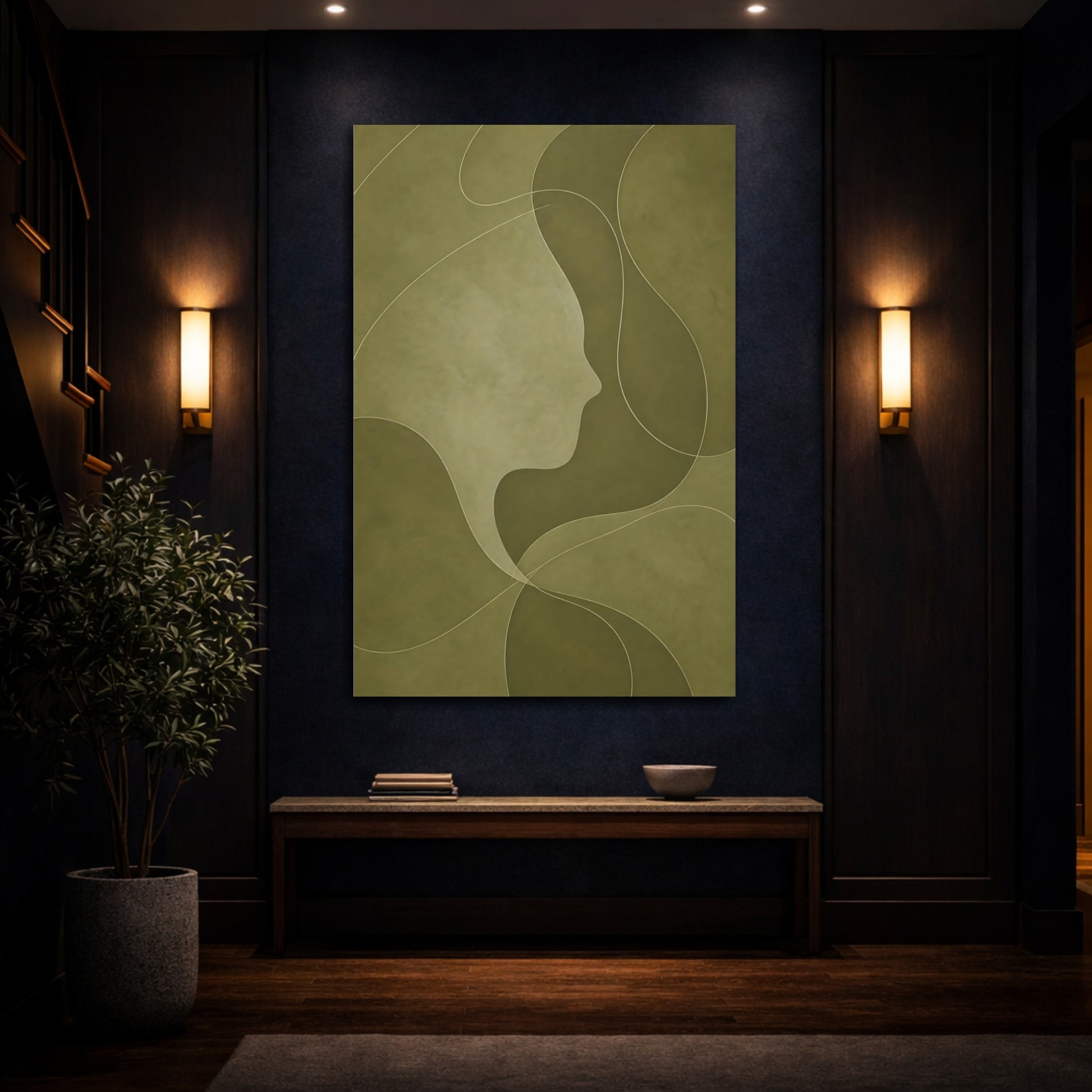 Mockup 4. Abstract Olive Face Profile shown as canvas print