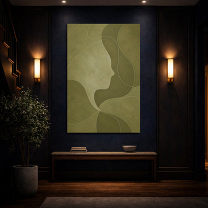 Mockup 4. Abstract Olive Face Profile shown as canvas print