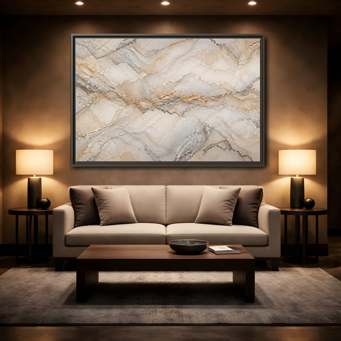 Mockup 2. Abstract Onyx Marble Onyx Marble Pattern shown as stretched canvas wall art