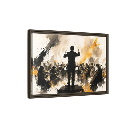 Side Mockup 2. Abstract Orchestra Black Gold Orchestra Art shown as framed canvas print