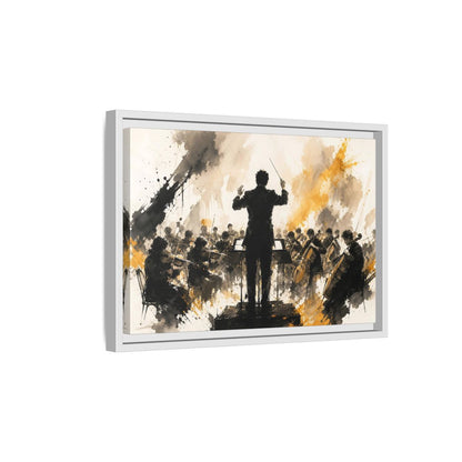 Side Mockup 4. Abstract Orchestra Black Gold Orchestra Art shown as framed canvas print