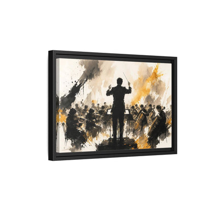 Side Mockup 6. Abstract Orchestra Black Gold Orchestra Art shown as framed canvas print