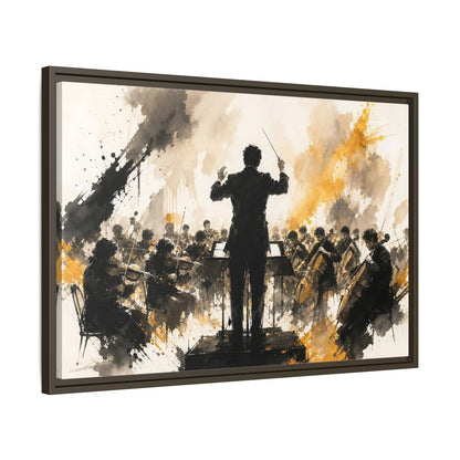 Side Mockup 11. Abstract Orchestra Black Gold Orchestra Art shown as framed canvas print