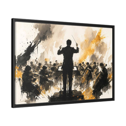 Side Mockup 13. Abstract Orchestra Black Gold Orchestra Art shown as framed canvas print