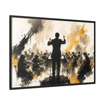 Side Mockup 12. Abstract Orchestra Black Gold Orchestra Art shown as framed canvas print