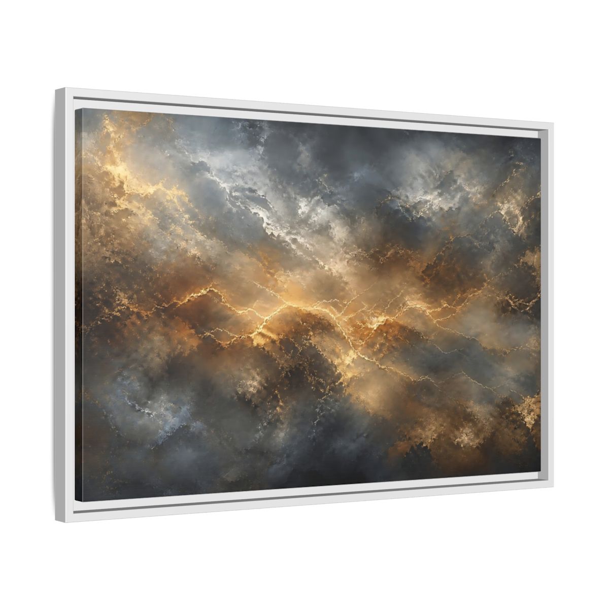 Side Mockup 10. Abstract Abstract Pattern Gold And Gray shown as stretched canvas wall art