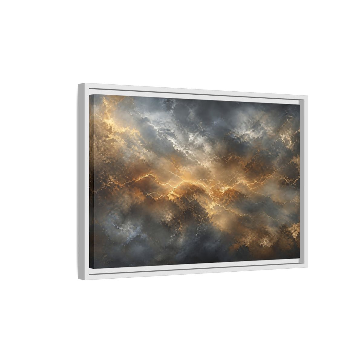 Side Mockup 1. Abstract Abstract Pattern Gold And Gray shown as stretched canvas wall art