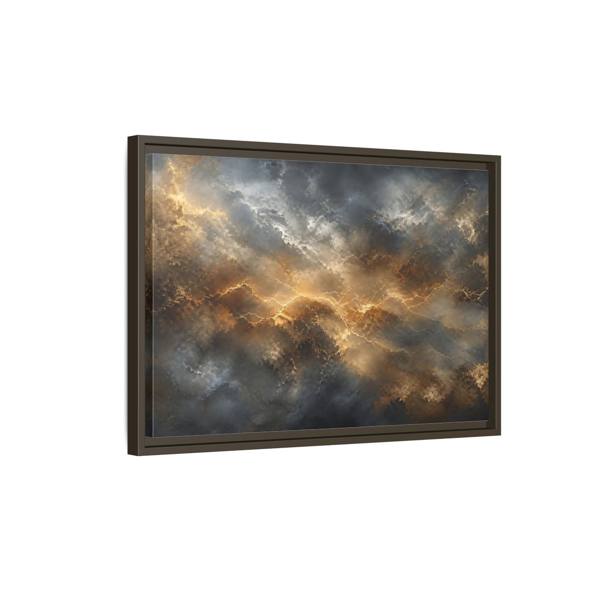 Side Mockup 2. Abstract Abstract Pattern Gold And Gray shown as stretched canvas wall art