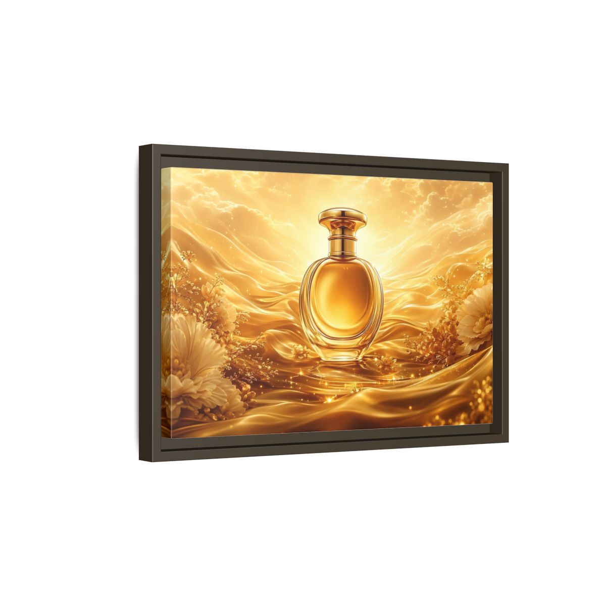 Side Mockup 5. Abstract Perfume Bottle Gold Perfume Bottle shown as stretched canvas wall art