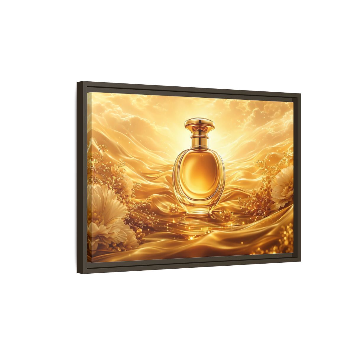 Side Mockup 2. Abstract Perfume Bottle Gold Perfume Bottle shown as stretched canvas wall art