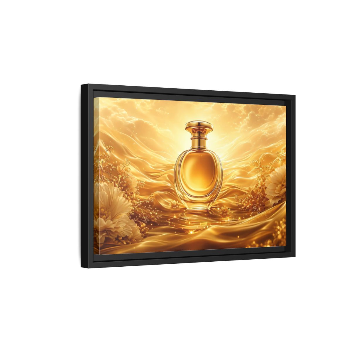 Side Mockup 6. Abstract Perfume Bottle Gold Perfume Bottle shown as stretched canvas wall art