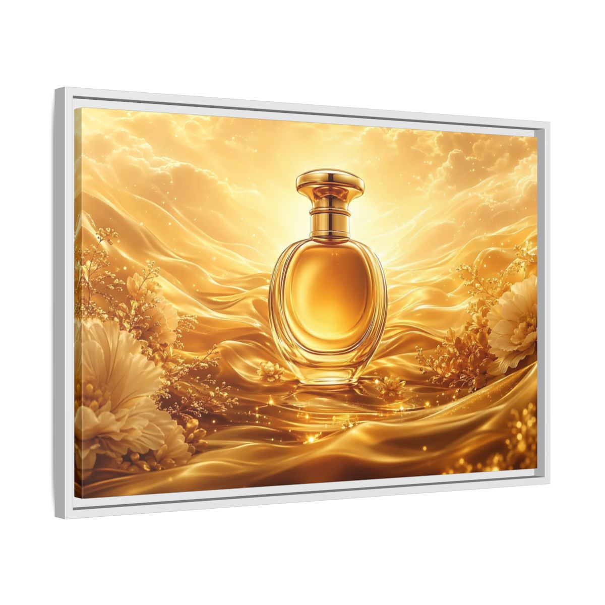 Side Mockup 10. Abstract Perfume Bottle Gold Perfume Bottle shown as stretched canvas wall art