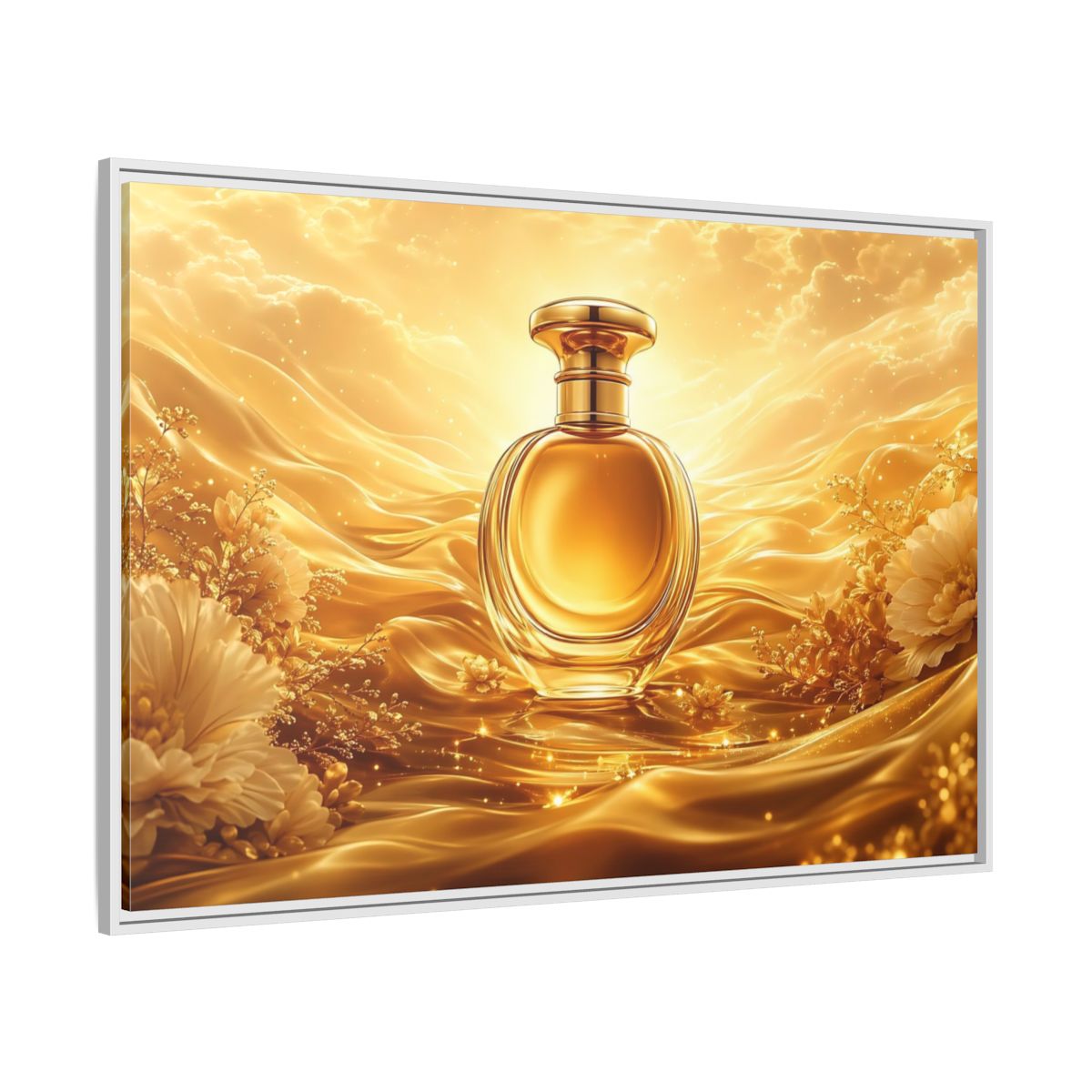 Side Mockup 7. Abstract Perfume Bottle Gold Perfume Bottle shown as stretched canvas wall art