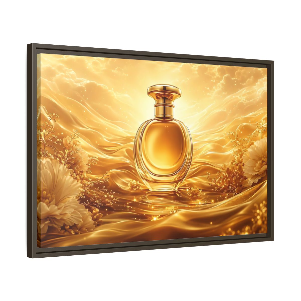 Side Mockup 11. Abstract Perfume Bottle Gold Perfume Bottle shown as stretched canvas wall art