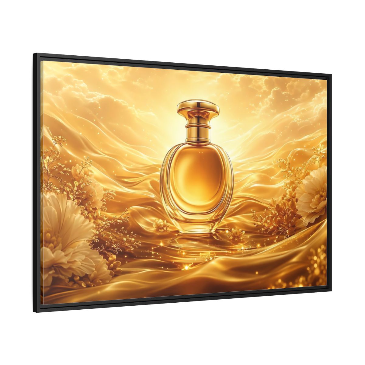 Side Mockup 12. Abstract Perfume Bottle Gold Perfume Bottle shown as stretched canvas wall art