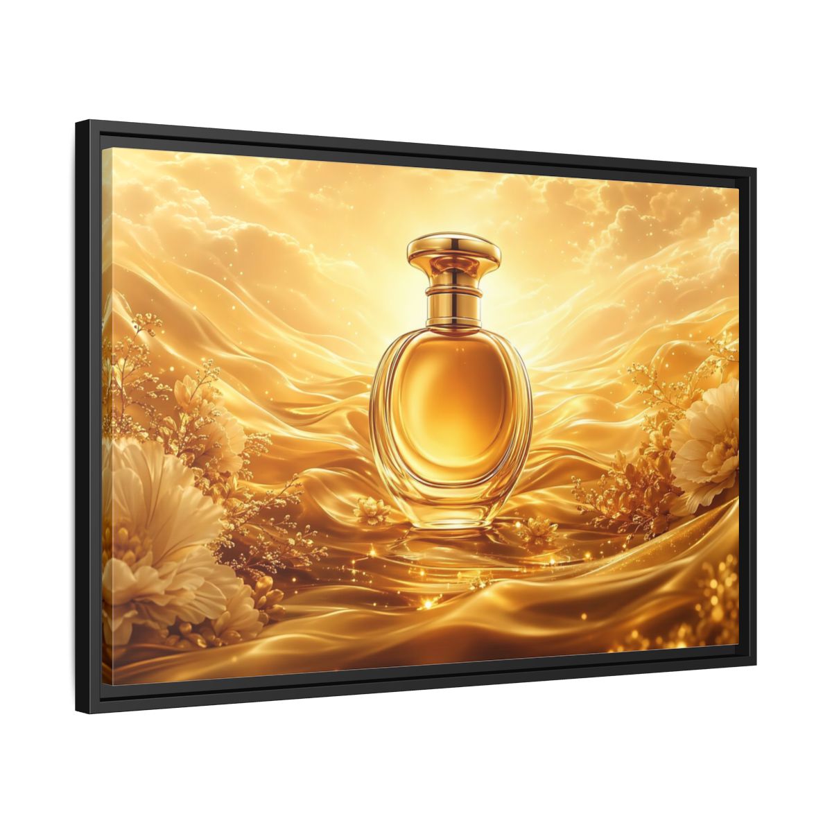 Side Mockup 14. Abstract Perfume Bottle Gold Perfume Bottle shown as stretched canvas wall art