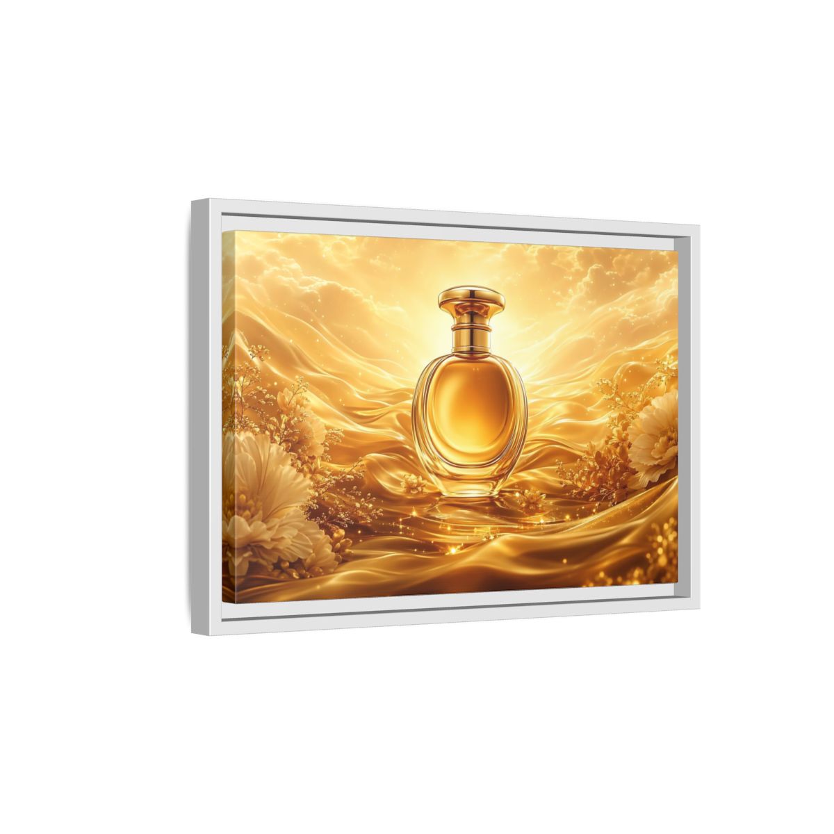 Side Mockup 4. Abstract Perfume Bottle Gold Perfume Bottle shown as stretched canvas wall art