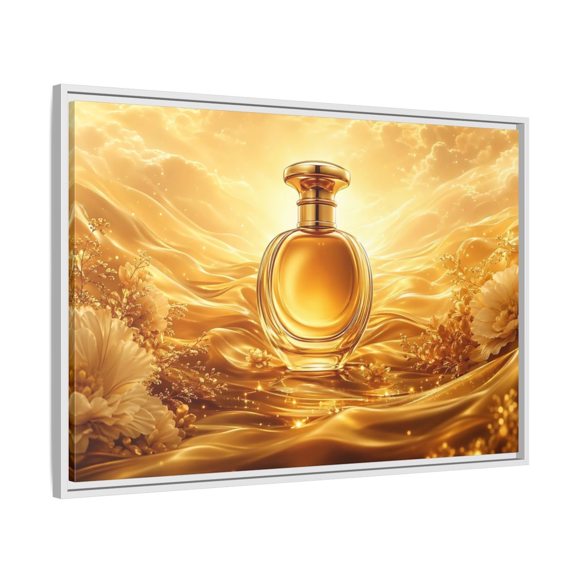 Side Mockup 9. Abstract Perfume Bottle Gold Perfume Bottle shown as stretched canvas wall art