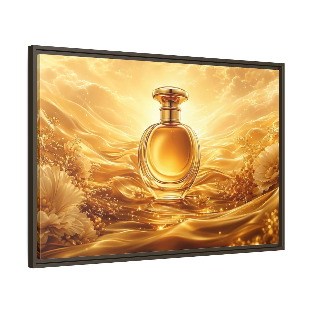 Main Mockup. Abstract Perfume Bottle Gold Perfume Bottle shown as stretched canvas wall art