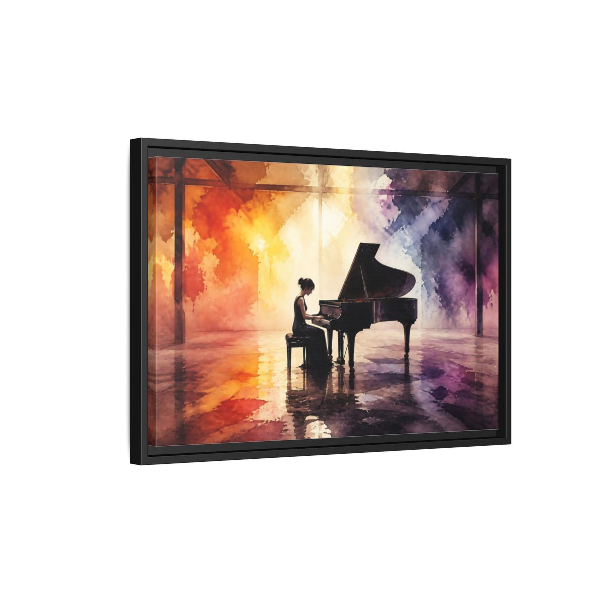 Side Mockup 3. Abstract Piano Colorful Watercolor Piano shown as framed canvas print