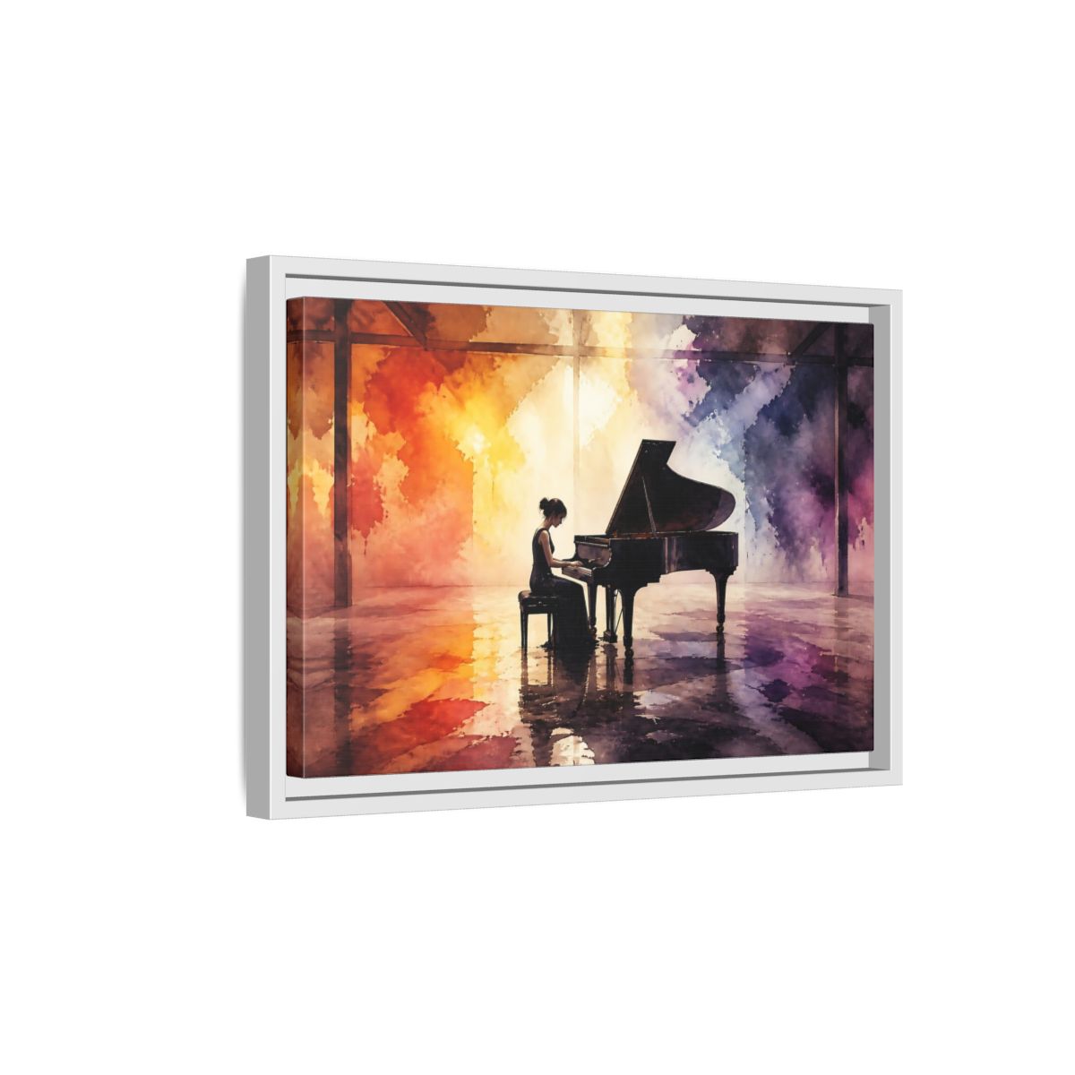 Side Mockup 4. Abstract Piano Colorful Watercolor Piano shown as framed canvas print