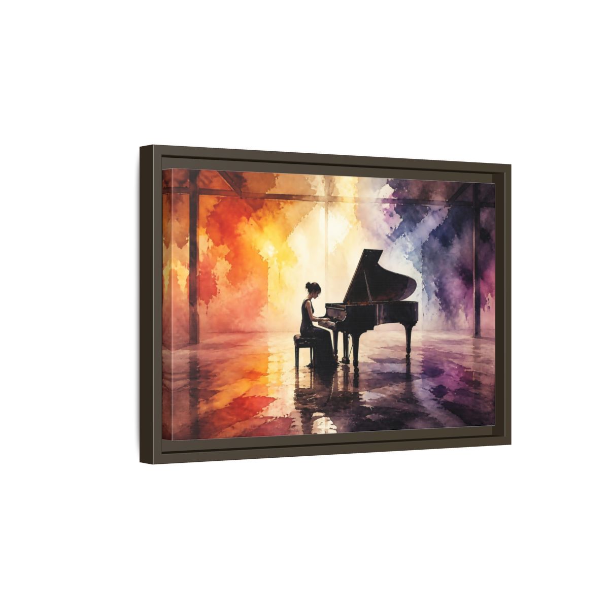 Side Mockup 5. Abstract Piano Colorful Watercolor Piano shown as framed canvas print
