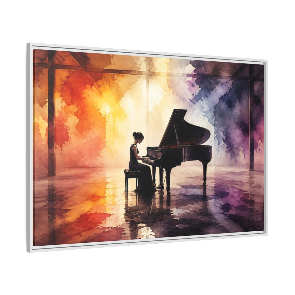 Side Mockup 7. Abstract Piano Colorful Watercolor Piano shown as framed canvas print