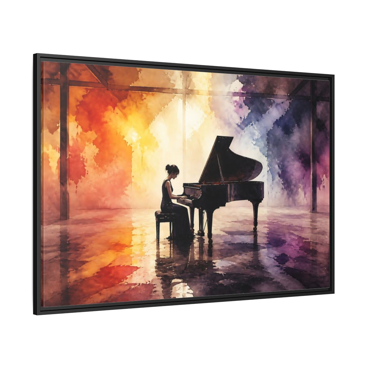 Side Mockup 12. Abstract Piano Colorful Watercolor Piano shown as framed canvas print