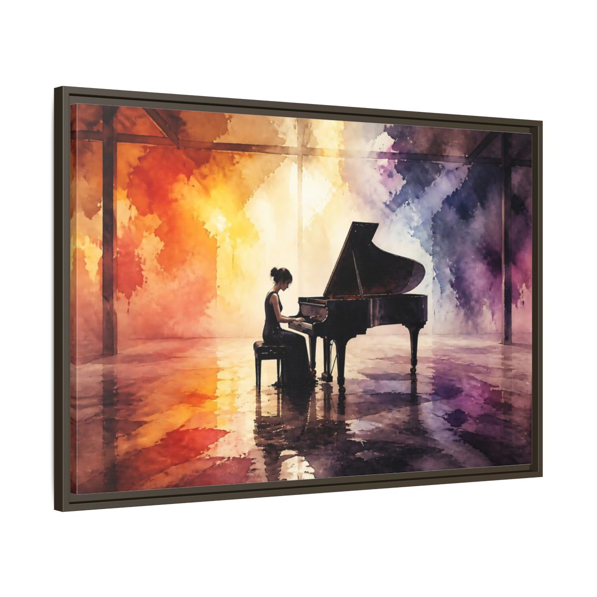 Main Mockup. Abstract Piano Colorful Watercolor Piano shown as framed canvas print