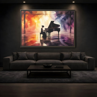 Mockup 3. Abstract Piano Colorful Watercolor Piano shown as framed canvas print