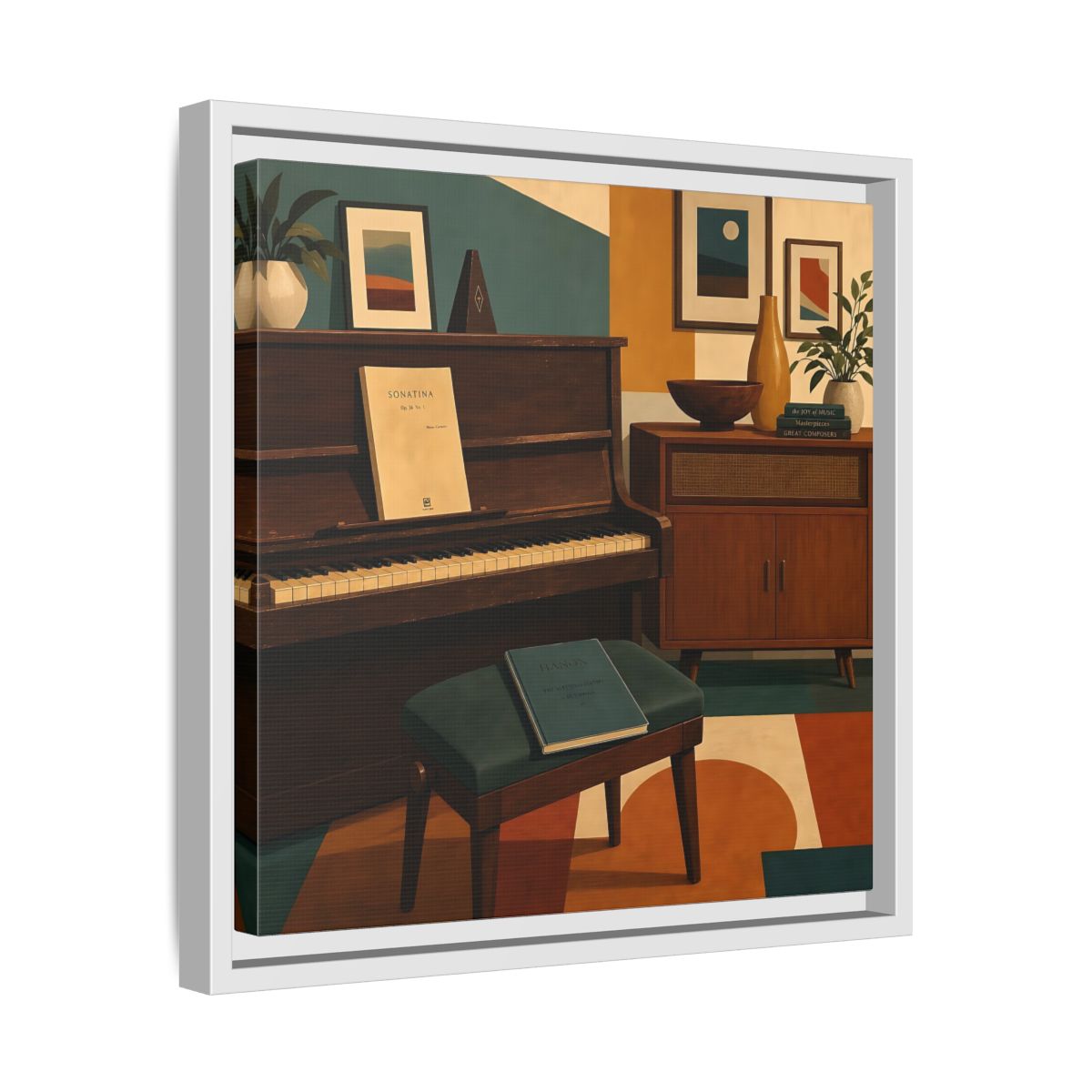 Side Mockup 28. Abstract Piano Mid-Century Piano shown as framed canvas print