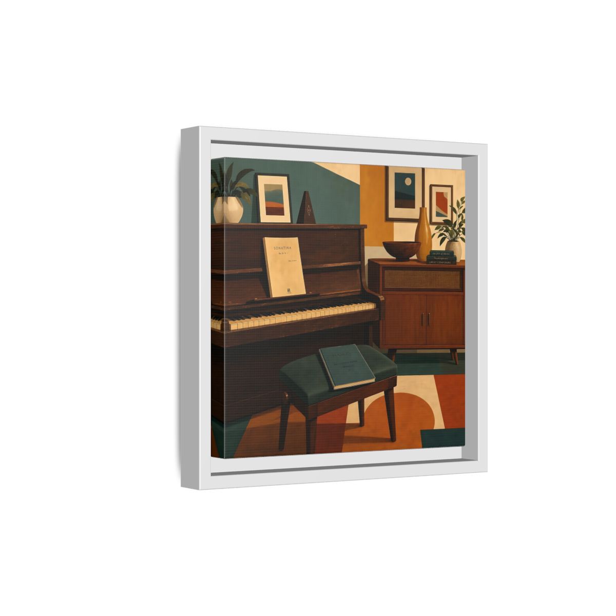 Side Mockup 19. Abstract Piano Mid-Century Piano shown as framed canvas print