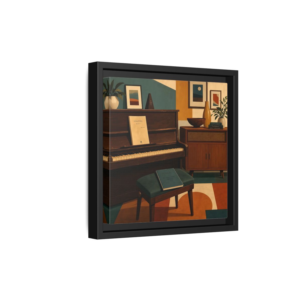 Side Mockup 21. Abstract Piano Mid-Century Piano shown as framed canvas print