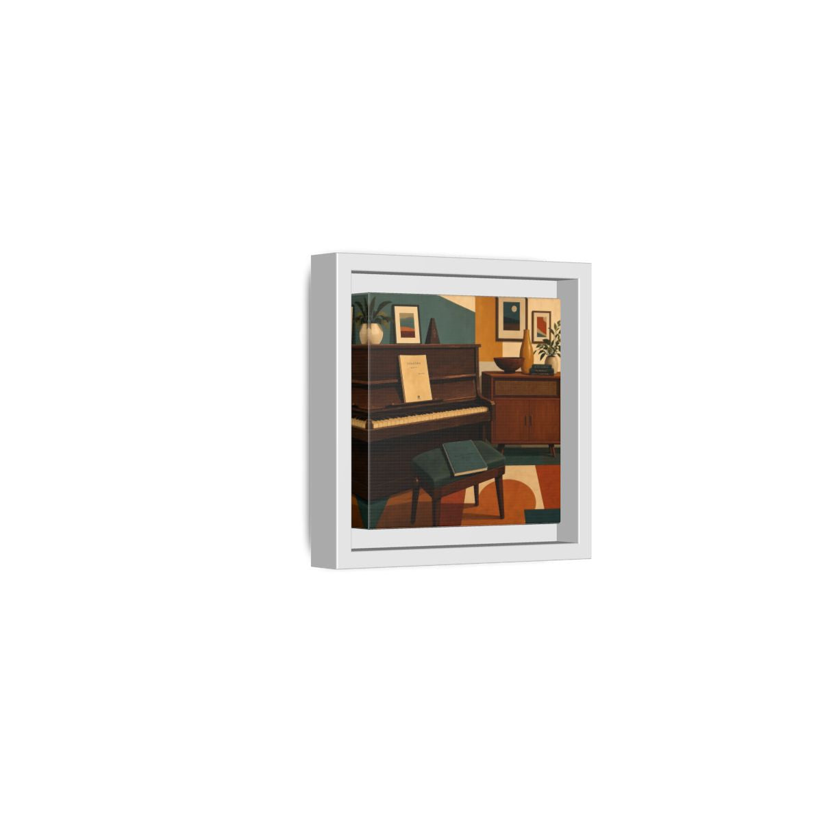 Side Mockup 22. Abstract Piano Mid-Century Piano shown as framed canvas print