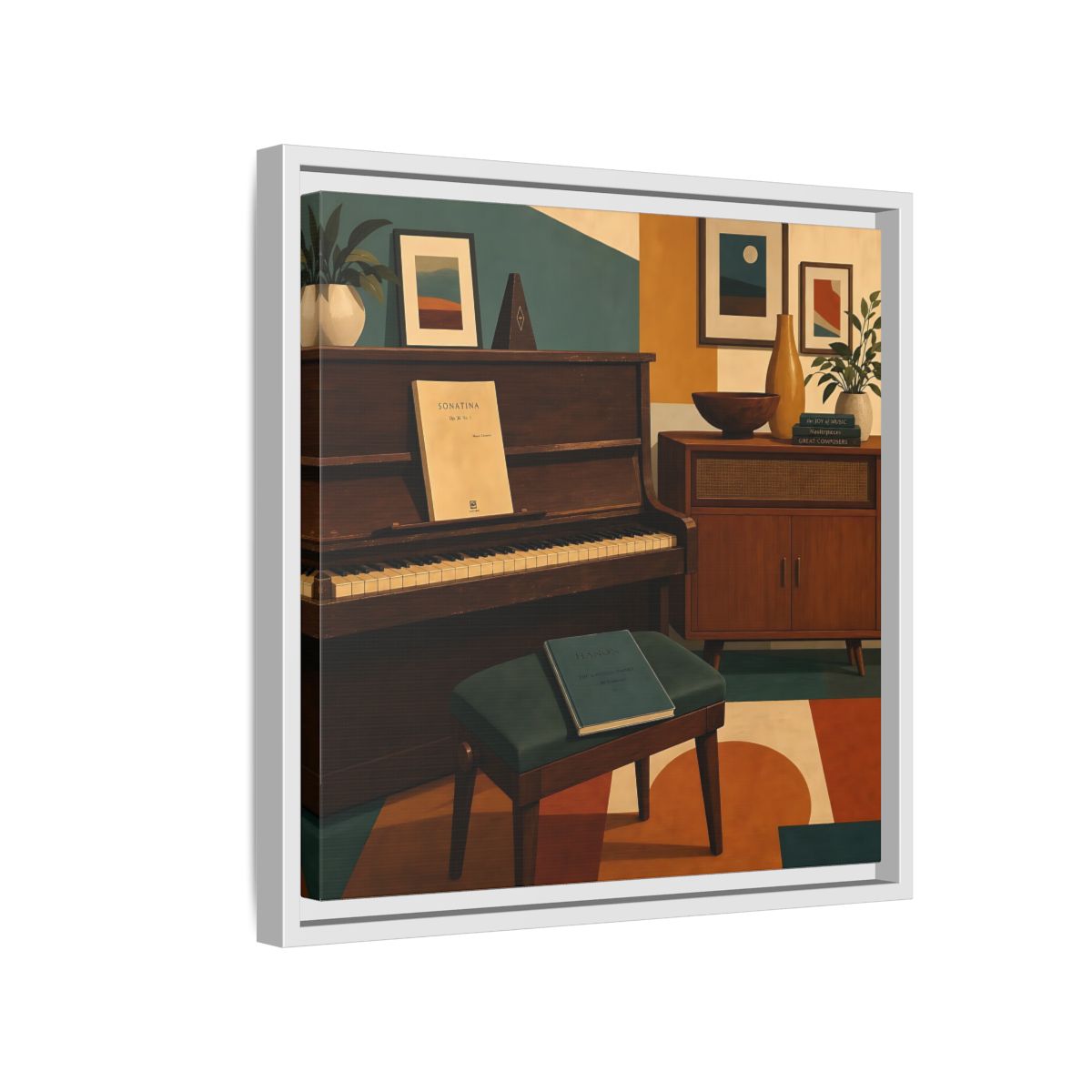 Side Mockup 13. Abstract Piano Mid-Century Piano shown as framed canvas print