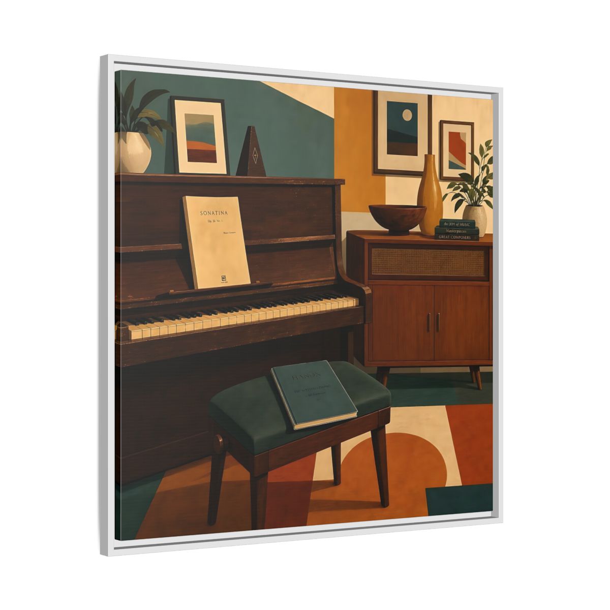 Side Mockup 25. Abstract Piano Mid-Century Piano shown as framed canvas print