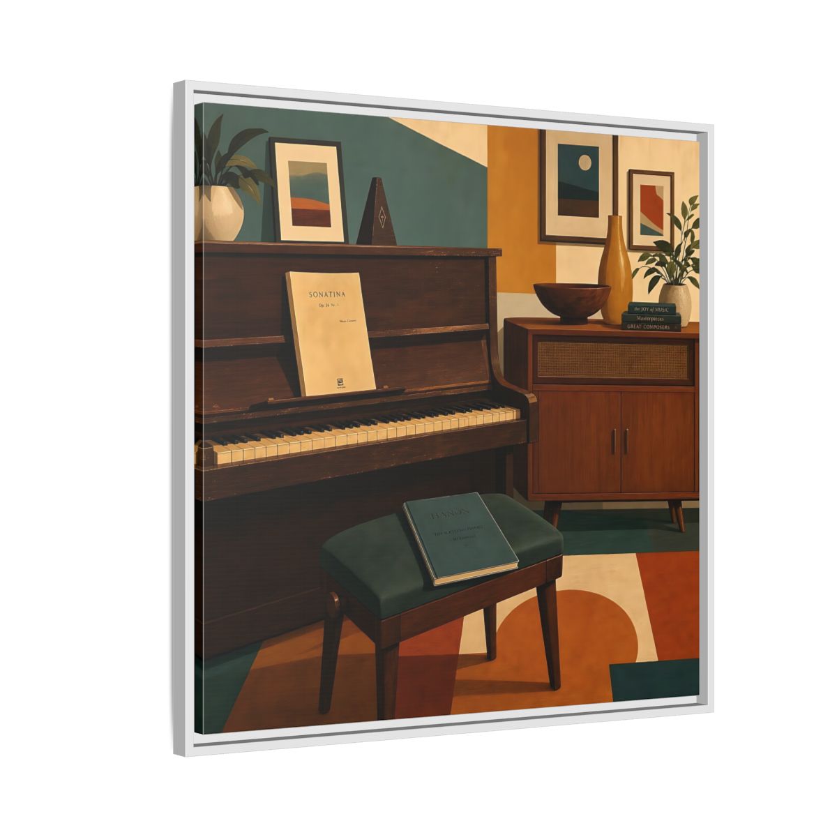 Side Mockup 7. Abstract Piano Mid-Century Piano shown as framed canvas print