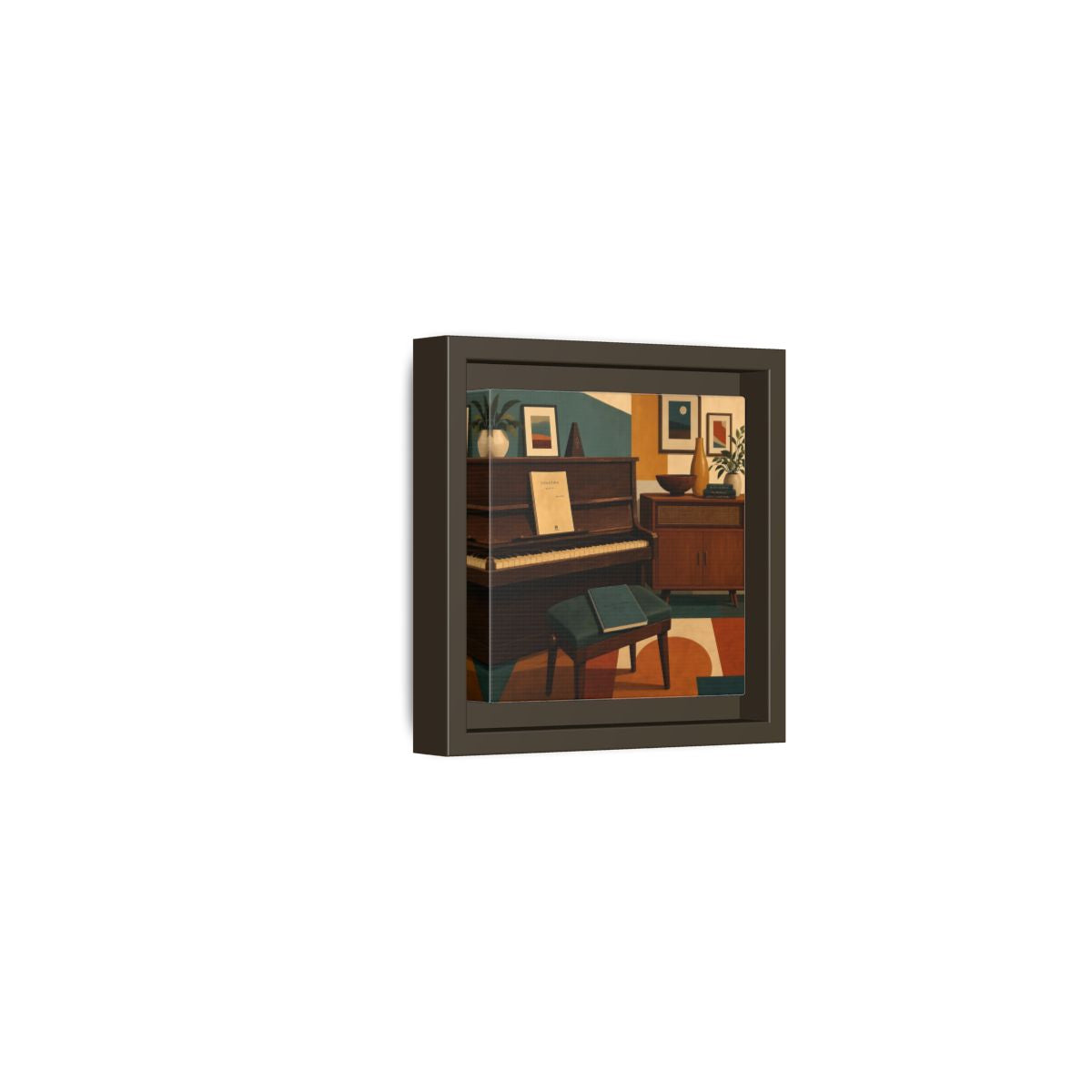 Side Mockup 23. Abstract Piano Mid-Century Piano shown as framed canvas print