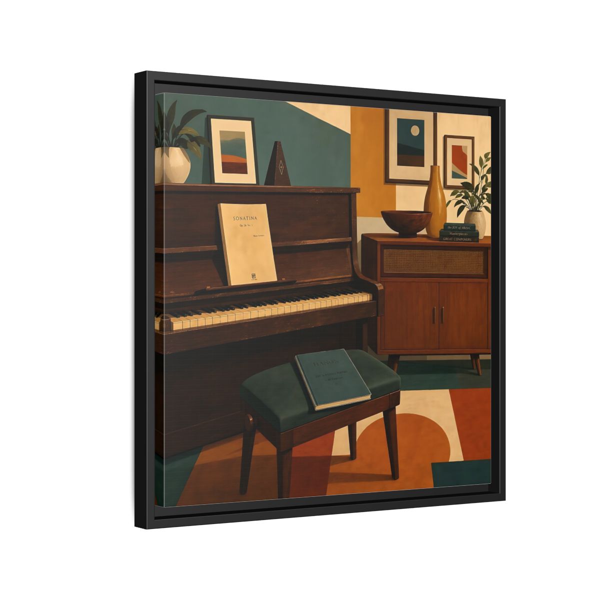 Side Mockup 12. Abstract Piano Mid-Century Piano shown as framed canvas print