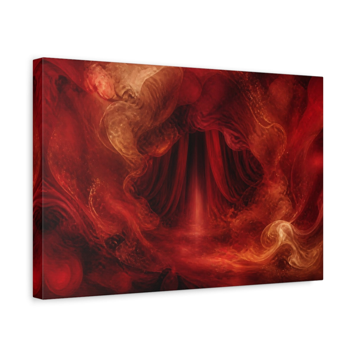 Side Mockup 4. Abstract Abstract Portal Red And Orange shown as stretched canvas wall art
