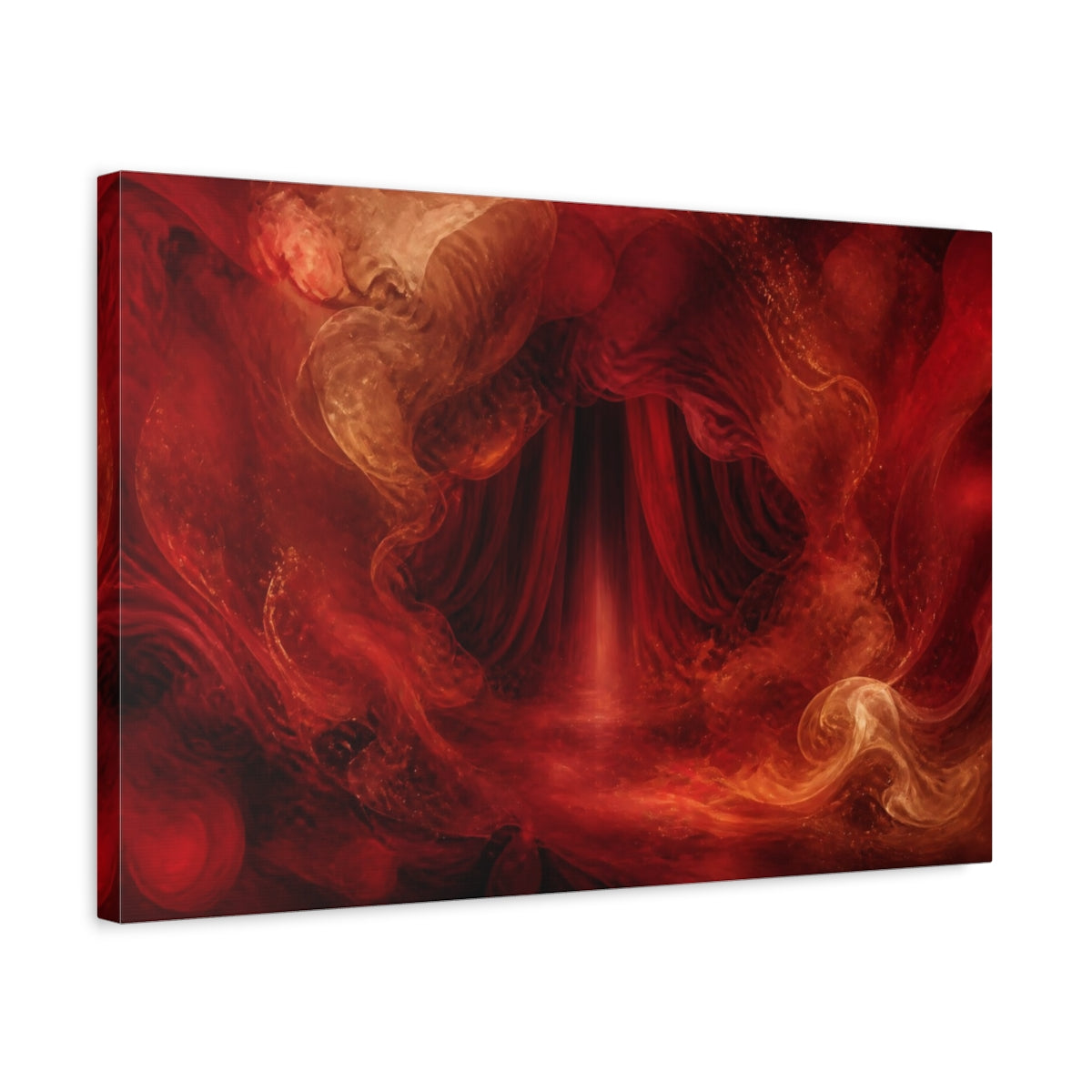 Side Mockup 3. Abstract Abstract Portal Red And Orange shown as stretched canvas wall art