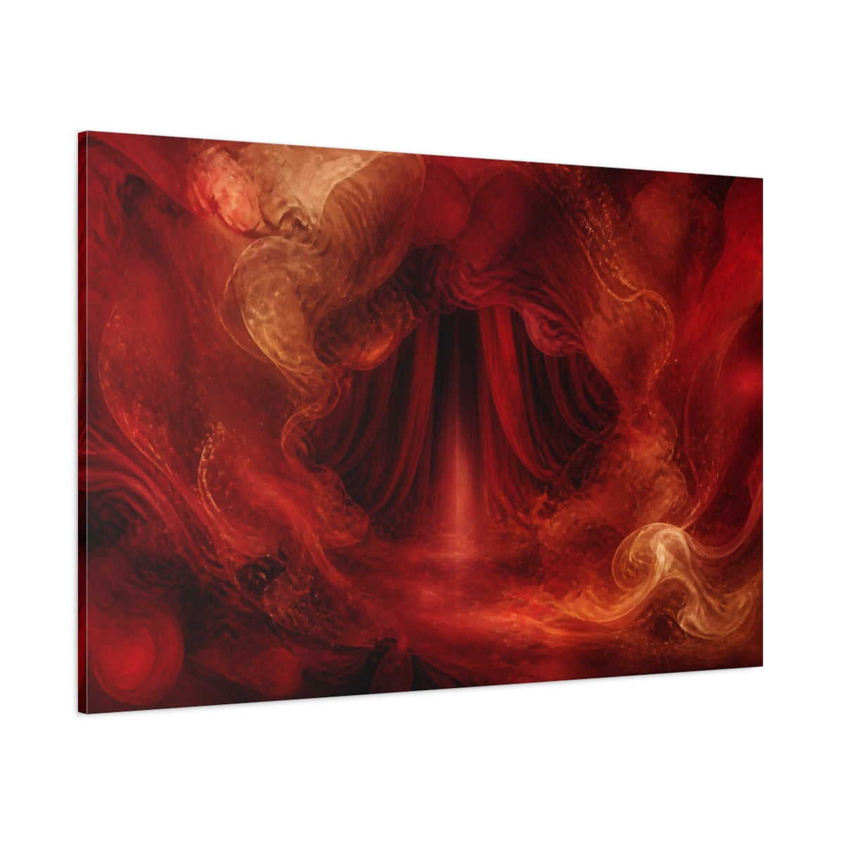 Side Mockup 1. Abstract Abstract Portal Red And Orange shown as stretched canvas wall art