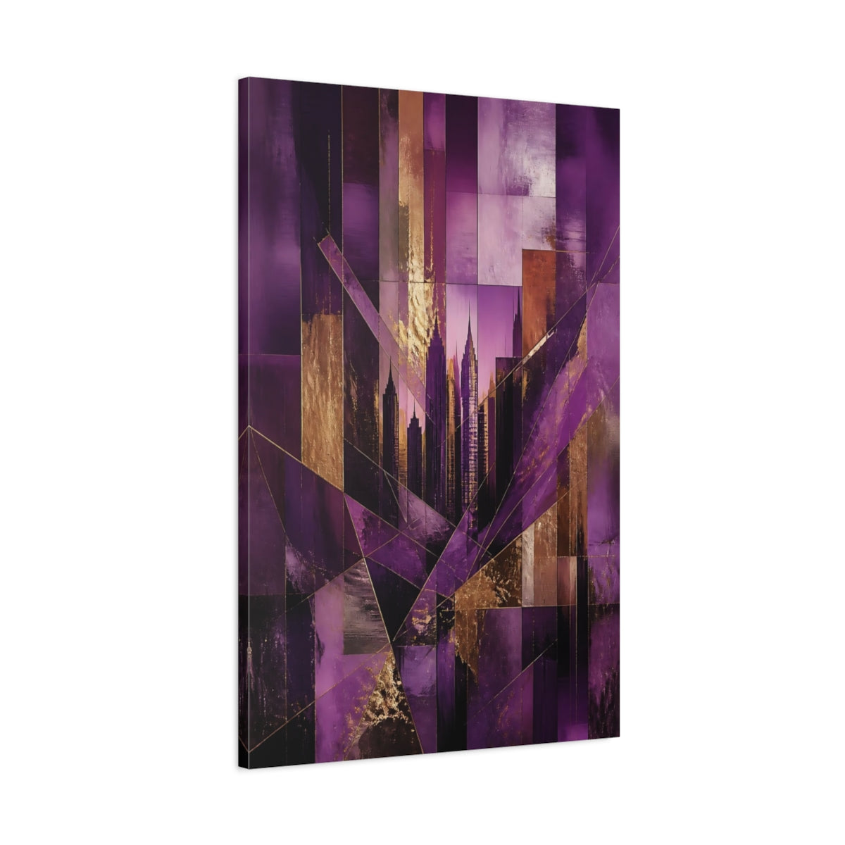 Main Mockup. Abstract Purple City Skyline shown as canvas print