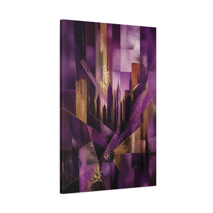 Main Mockup. Abstract Purple City Skyline shown as canvas print