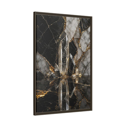 Main Mockup. Abstract Quartz Crystal Black And Gold shown as stretched canvas wall art