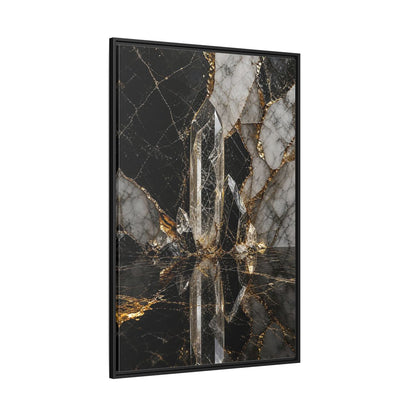 Side Mockup 12. Abstract Quartz Crystal Black And Gold shown as stretched canvas wall art