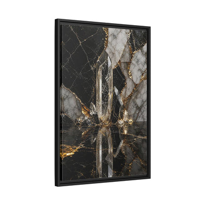 Side Mockup 14. Abstract Quartz Crystal Black And Gold shown as stretched canvas wall art