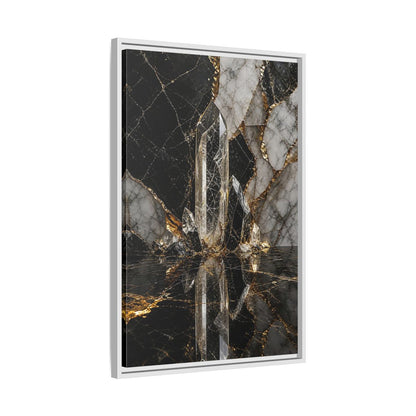 Side Mockup 10. Abstract Quartz Crystal Black And Gold shown as stretched canvas wall art